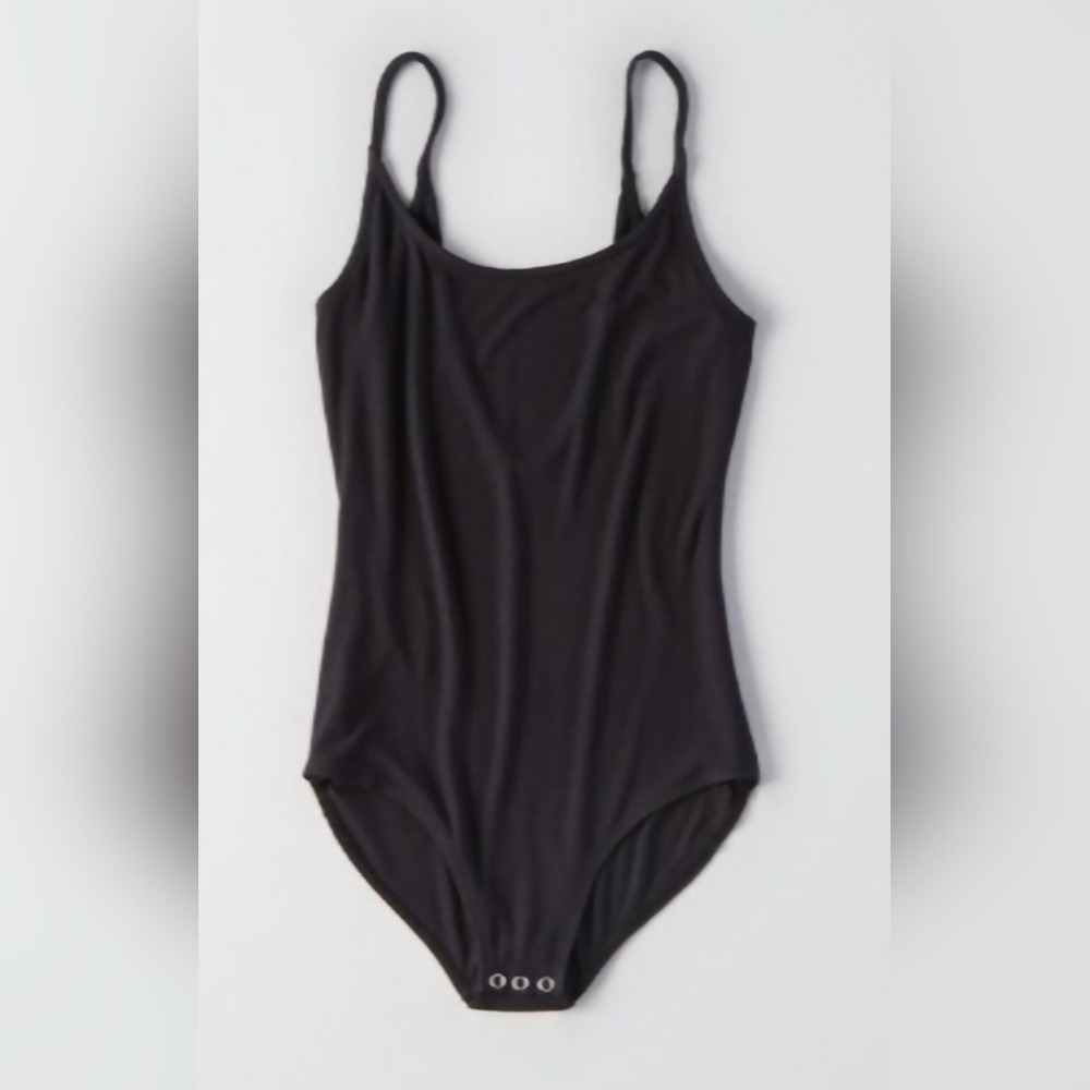 [AERIE] Soft & Sexy Ribbed Black Skinny Strap Bodysuit Scoop Neck《XXL》